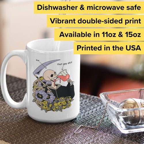 LookHUMAN Halloween Skeleton Mug - Funny Coffee Mugs Adult Humor, Double-Sided Print Ceramic Coffee Cups as Halloween Coffee Mugs & Halloween Gifts, Novelty Coffee Mugs for Women & Men, 15oz