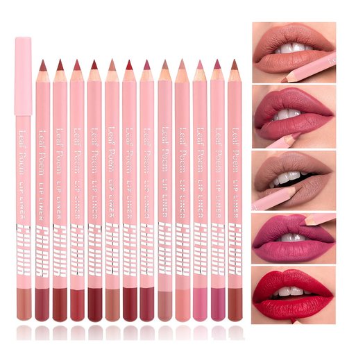 Miaritick 12 Colors Matte Lip Liner Set, Creamy Lip Liner Set for Women, Perfect for Natural Lip Contour, Lip Pencil Kit Velvety Nude Lipstick Waterproof Long Wear Lip Pen Makeup Gift for Women