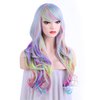 Onedor Long Curly Multi-Color Pastel Colorful Rainbow Hair Full Wigs - Charming Party Wig
