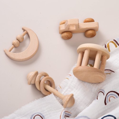 Wood Baby Rattle Personalizable Infant Rattle Sensory Development Wooden Toys Set