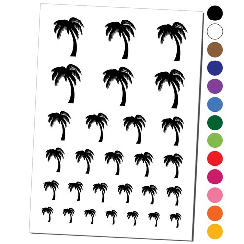 Palm Tree Tropical Solid Temporary Tattoo Water Resistant Fake Body Art Set Collection - Black (One Sheet)