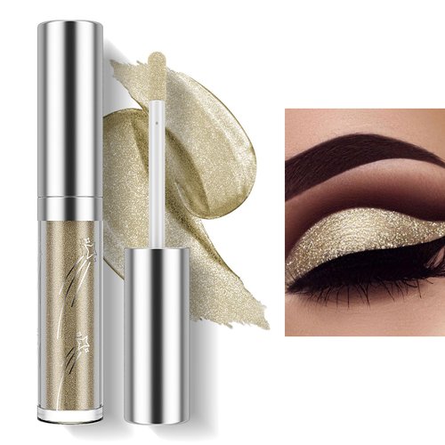 Prettyui Golden Liquid Glitter Eyeshadow, Champagne Metallic Eyeshadow for Eye Makeup, Long Lasting Diamond Eyeshadow, Shimmer Waterproof Glitter Eyeshadow