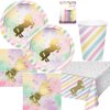Unicorn Sparkle Party Supplies Pack Serves 16: Dinner Plates, Luncheon Napkins, Cups, and Table Cover, with Birthday Candles Deluxe (Bundle for 16)