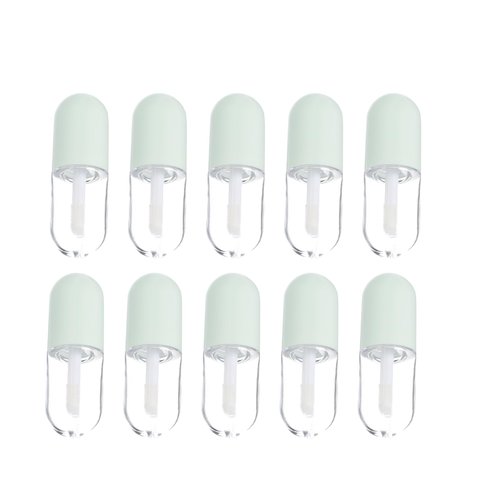 FOMIYES 10Pcs 5ml Cute Capsule Shaped Mini Lip Gloss Tubes Refillable Lip Balm Bottles Clear Empty Lip Balm Containers Plastic Lipstick Tube with Wands for DIY Cosmetics Green