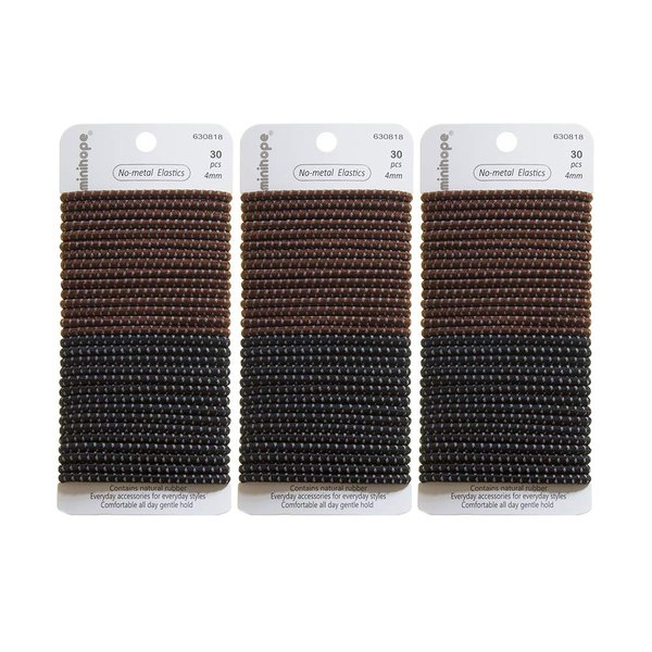 minihope no-metal,reflective strip hair tie elastics for women.brown,black color elastics for grils, 4mm Hair elastics, 90 pieces count,value pack.……