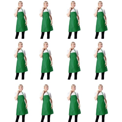 TSD STORY Total 12 PCS Plain Bib Blackish Green Bulk Aprons for Women Men Adult with 2 Front Pockets-BBQ Dad Grilling Cooking Apron (green-12pcs)