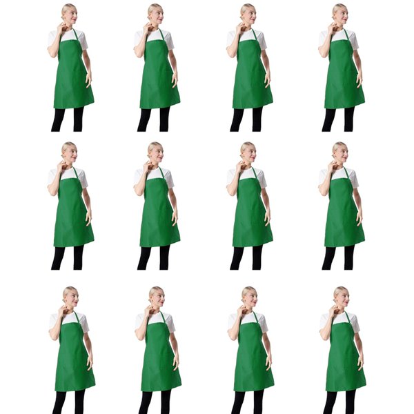 TSD STORY Total 12 PCS Plain Bib Blackish Green Bulk Aprons for Women Men Adult with 2 Front Pockets-BBQ Dad Grilling Cooking Apron (green-12pcs)