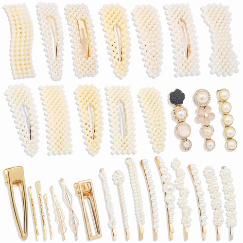 DZTIAN Gold and Silver 31 Pcs Hand-made line styles Pearl Hair Clips for Women Girls, Hair Accessories Pearl Hair Clips for Party Wedding Daily