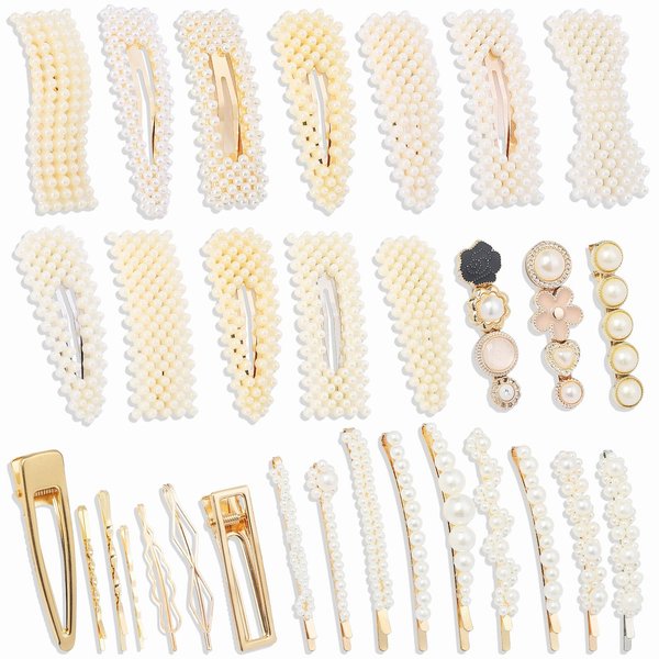 DZTIAN Gold and Silver 31 Pcs Hand-made line styles Pearl Hair Clips for Women Girls, Hair Accessories Pearl Hair Clips for Party Wedding Daily