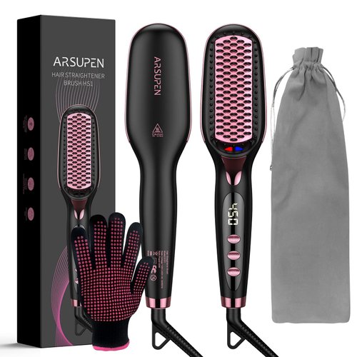 Hair Straightener Brush, Brush Straightener for Women with Anti-Scald & Auto Temperature Lock and Auto-Off, MCH Ceramic Heating