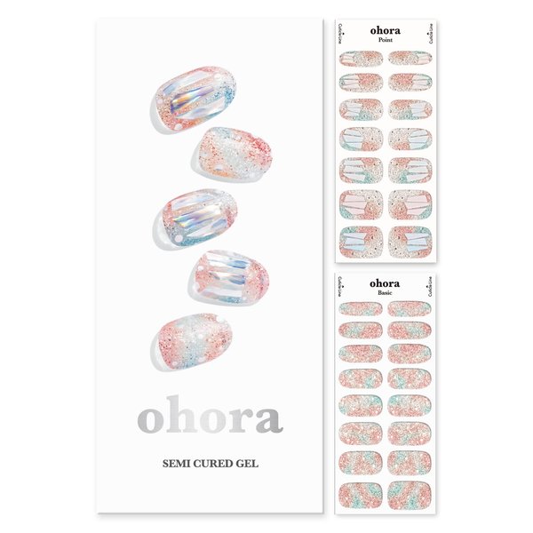 ohora Semi Cured Gel Nail Strips (N Newtro no.1) - Works with Any Nail Lamps, Salon-Quality, Long Lasting, Easy to Apply & Remove - Includes 2 Prep Pads, Nail File & Wooden Stick - Jewel - Gemstone