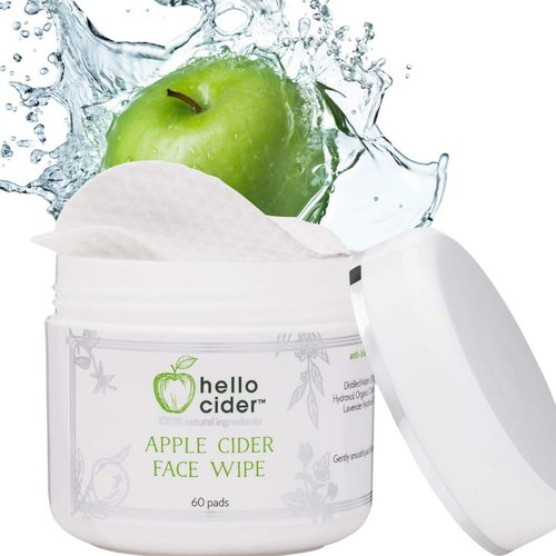 Apple Cider Vinegar Acne Face Toner Pads - Organic Tea Tree, Witch Hazel, Rose, Lavender. Cleanse, Tone, Hydrate, Calm & Sooth. 60 pads. USA by Hello Cider