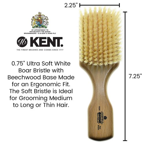 Kent OG2S Beechwood Soft Bristle Hair Brush and Facial Brush for Beard Care - Exfoliating Soft White Natural Boar Bristle Brush for Mens Grooming, Hair Care, and Beard Straightener for Men's Skin Care