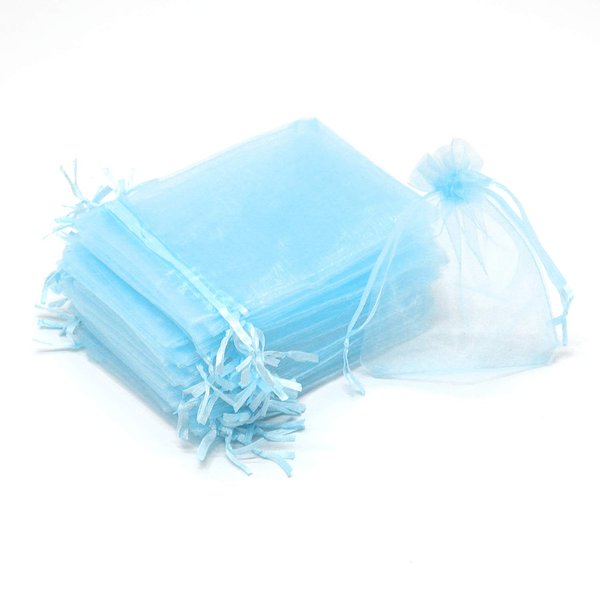 Dealglad 50Pcs Organza Bags 4x6 Inches, Sky Blue Sheer Drawstring Baby Shower Favor Bags Mesh Jewelry Pouches Wedding Candy Gift Bags