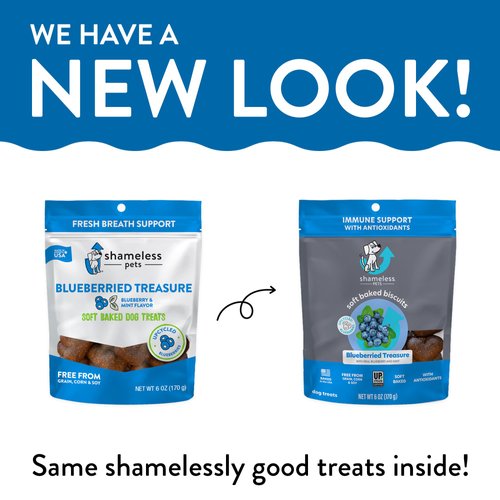 Shameless Pets Soft-Baked Dog Treats, Blueberried Treasure - Natural & Healthy Dog Chews with Mint for Immune Support - Dog Biscuits Baked & Made in USA, Free from Grain, Corn & Soy - 1-Pack