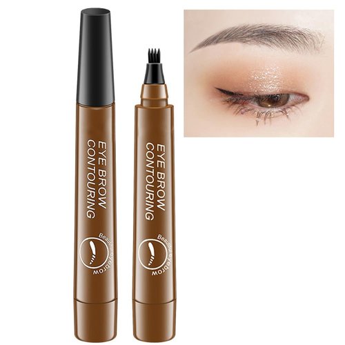 Microblading Eyebrow Pen - Eyebrow Pencil Magical Upgraded Eye Brow Pencils for Women with 4 Fork Tip & Spoolie Brush for Natural-Looking Hair-Like Defined Brows, Last All-Day (Light Brown)