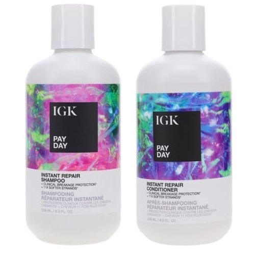IGK Pay Day Instant Repair Shampoo and Conditioner Set | Bond-Building + Damage Repair | Vegan + Cruelty Free |