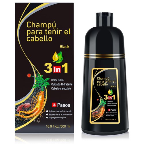 KINGMING Hair Dye Shampoo for Gray Hair Coverage, 3 in 1 Black Color - For Women &amp; Men, 500ml (Sp...