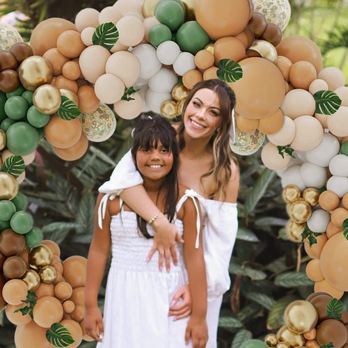 iLaFm 142PCS Sage Green Brown Balloon Garland Kit Jungle Safari Wild Woodland Balloon Arch Olive Green Gold Coffee Cocoa Balloons for Wedding Birthday Shower Party Decorations
