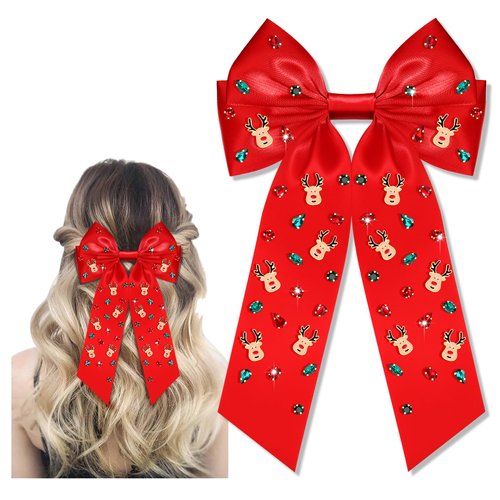 Christmas Bows Hair Clips for Women Red Green Xmas Reindeer Hair Bow Christmas Hair Ribbon Hair Barrettes Christmas Hair Accessories Holiday Party Favor