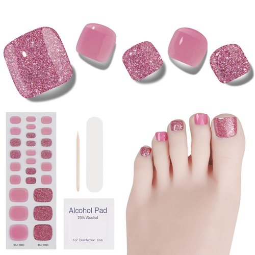 DUKASOU Semi Cured Gel Pedicure Strips, (cherry blossoms falling)26 PCS Gel Nail Strips Works wit...