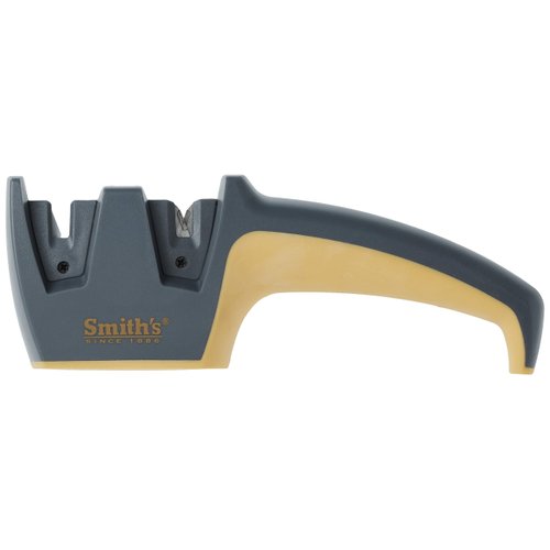 Smith's 50090 Pull-Thru Knife Sharpener - Grey - Coarse & Fine Sharpeners - Non-Slip Rubber Base – Straight & Serrated Blades – Pocket, Hunting, Sport Knives