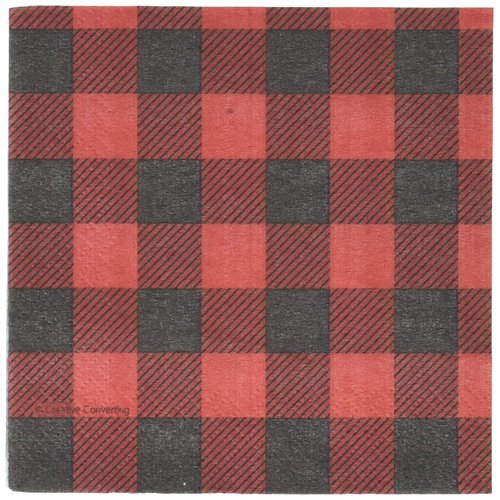 Creative Converting 321822 Black and Red Plaid Beverage Paper Napkins, 16 Pcs