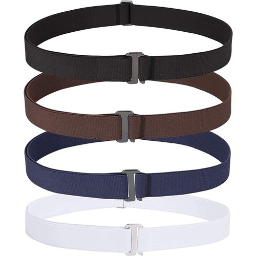 SANSTHS No Show Women Belts Invisible Elastic Stretch Belt with Flat Buckle for Jeans Pants Dresses 4 pack,Black+Coffee+Blue+White S