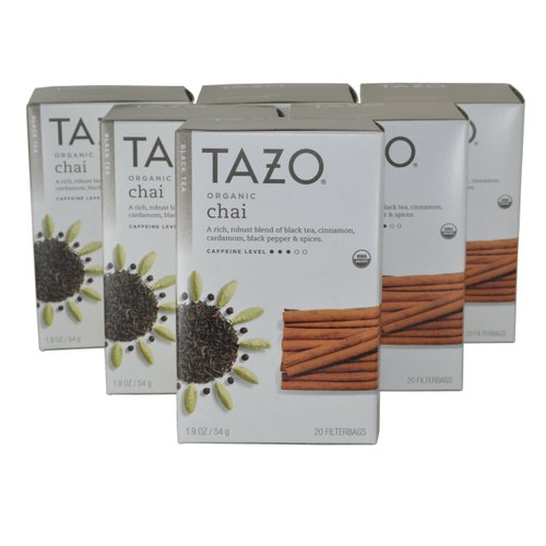 Tazo Organic Chai, Spiced Black Tea, 20-Count Tea Bags (Pack of 6)