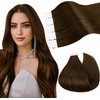 Ugeat Tape in Hair Extensions Human Hair Brown Hair Extensions Tape in for Women Chocolate Brown Seamless Tape in Human Hair Extensions Natural 20inch 20Pcs 50G