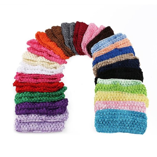 KW Collection Girl Baby Headbands Elastic Crochet Hair Bands Hair Accessories Elastics Ties Shaper Head wrap Set Pack of 50 Pcs in 25 colors (Band: 1.6"×5.5", 25 colors, 2 pcs per color)