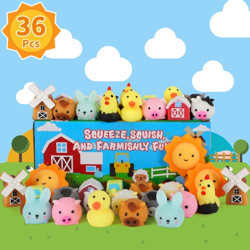 36 PCS Farm Animals Mochi Squishy Toys Stress Squishy Toys for Kids Party Favors