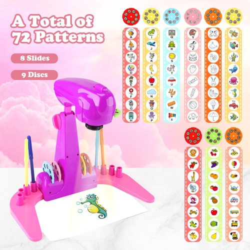 Hoarosall Kids Drawing Projector, Art and Craft Kit, Toys for Girls Aged 3+, Including Colored Pencils, Crayons, Coloring Books, Drawing Stencil etc, Gift for 3+ Year Old Girls (Unicorn Drawing Kit)