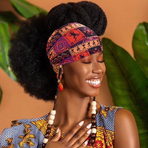 Urieo 4 Pcs African Turban Headband for Women Printed Hairband Knotted Stretchy Head Band Workout Yoga Non Slip Wide Headbands