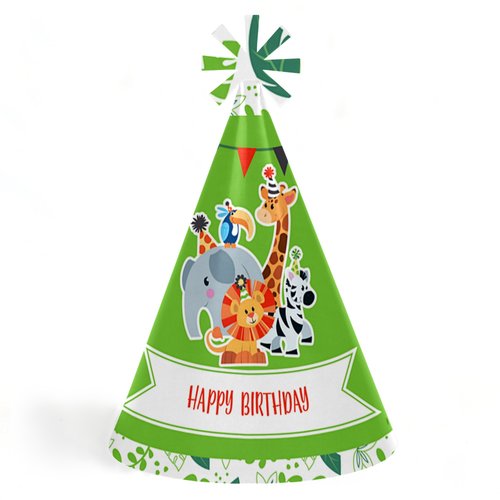 Big Dot of Happiness Jungle Party Animals - Cone Safari Zoo Animal Happy Birthday Party Hats For Kids And Adults - Set Of 8 (Standard Size)
