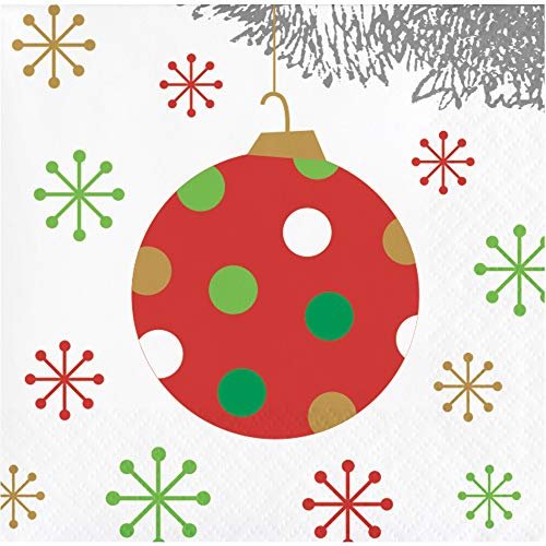 Creative Converting Bright Christmas Tree Beverage Napkins, White