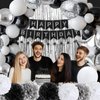 HEDUPT Black Happy Birthday Party Decorations for Men with Happy Birthday Banner, Black and Silver Balloons, Foil Fringe Curtains, Tissue Paper Pompoms, Glitter Star Garland, Cake Topper
