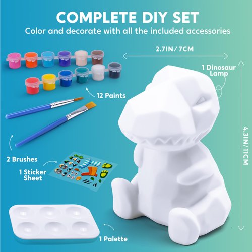 Klever Kits DIY Night Light- Paint Your Own Dinosaur Lamp- Arts & Crafts Kit School Activities Art Supplies Painting Kits, Birthday Gifts for Girls Boys Aged 6+