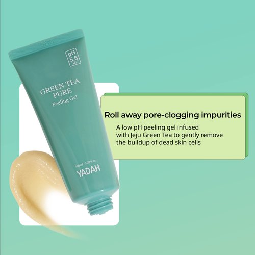 YADAH Green Tea Pure Peeling Gel, 3.4 Fl Oz - pH Balanced Exfoliating Gel with Natural Cellulose for Smooth, Resurface and Even Skin for Moisture Balance