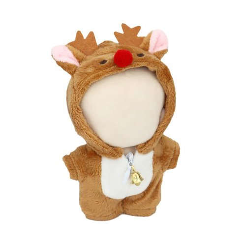 niannyyhouse 10cm Plush Doll Clothes Christmas Deer Dinosaur Shark Onesies Loose Bodysuit Soft Stuffed Plush Toy Dress Up Accessories (Brown)
