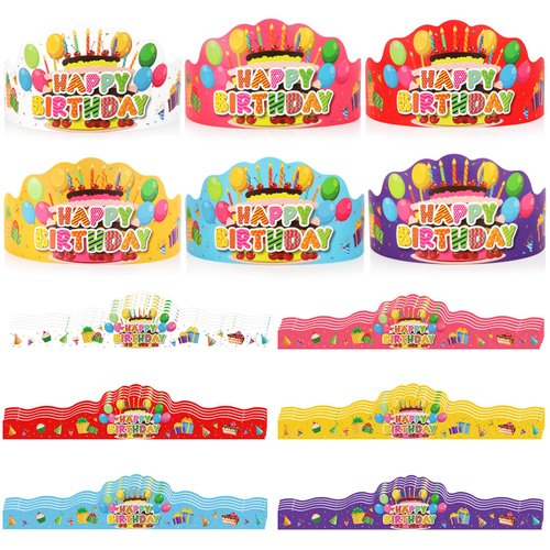 30 Pack Birthday Crowns for Kids Classroom, Paper Crowns Birthday Hats for School Classroom Birthday Party Supplies (6 Colors)