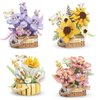 Insgen Flower Bouquet Building Decoration Bonsai Flower Basket Miniature Building Blocks Set, Artificial Flowers Building Toys Botanical Collection DIY Unique Decoration Home (4set)