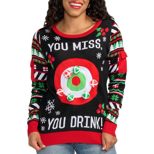 Tipsy Elves Women's Drinking Game Ugly Christmas Sweater: Medium