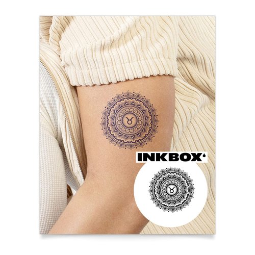 Inkbox Temporary Tattoos, Semi-Permanent Tattoo, One Premium Easy Long Lasting, Water-Resistant Temp Tattoo with For Now Ink - Lasts 1-2 Weeks, I Am Taurus, 4 x 4 in