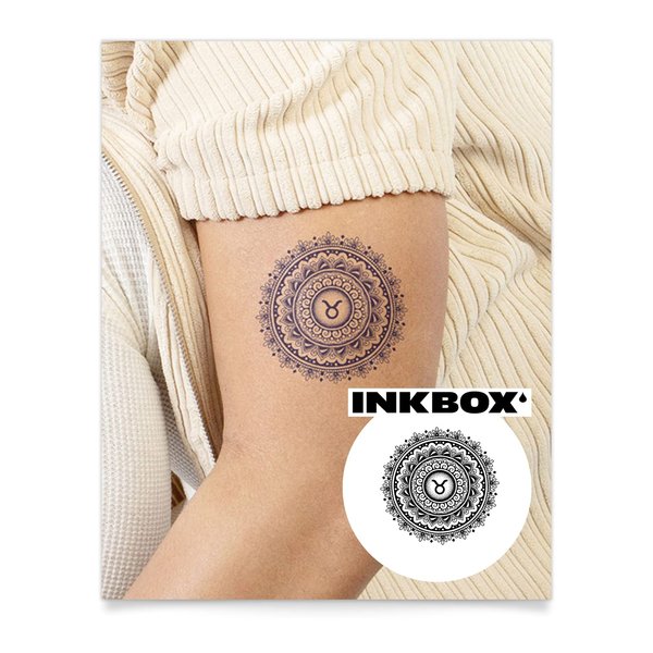 Inkbox Temporary Tattoos, Semi-Permanent Tattoo, One Premium Easy Long Lasting, Water-Resistant Temp Tattoo with For Now Ink - Lasts 1-2 Weeks, I Am Taurus, 4 x 4 in