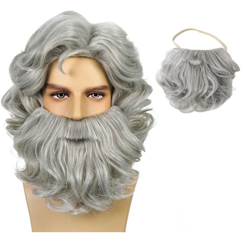Wiggy Mermaid Santa Beard and Wig Set Long Gray Old Man Wizard Wig Costume Accessories Santa Clau...