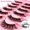 Russian Strip D Curl Lashes Flu-ffy 17mm Fake Faux Mink Lashes that Look Like Extensions Curly Volume Cat-Eye Lashes, Wispy Eyelashes 7 Pairs Pack(7P-E14)