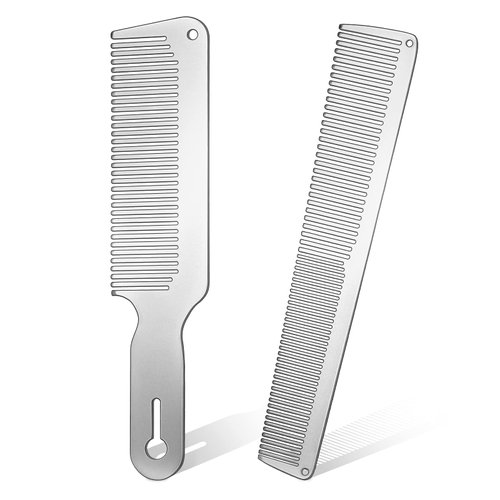 Patelai 2 Pieces Metal Comb Set, Stainless Steel Blending Comb Fine Styling Cutting Comb Flat Top Clipper Comb Metal Detangling Comb for Men Women Salon, Silver