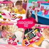 Kids Cash Register Toy with Shopping Cart Toddler Pretend Play Store Cashier Register for Kids with Music / Real Calculator / Scanner Learning Toys for Girls Birthday Gift for 3-8 Year Old Girl