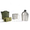 DARTMOOR G.I. Army Stainless Steel Canteen Military with Cup and Green Nylon Cover Waist Belt for Camping Hiking Climbing (Cup with Foldable Butterfly Handle)